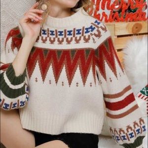 Adora Cropped Cozy Loose Fitting Patterned Sweater